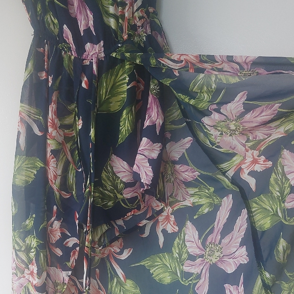 Hi-low Floral Off The Shoulder Dress With Built In Shorts - Picture 5 of 5